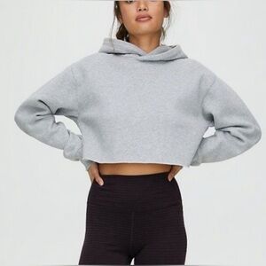 TNA The Perfect Crop Hoodie Pullover Sweatshirt Roll Hem in Light Gray Size L